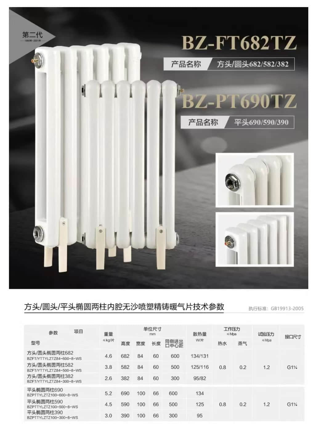 Square head, round head, flat head, elliptical two column inner cavity, sand free spray molded precision cast radiator